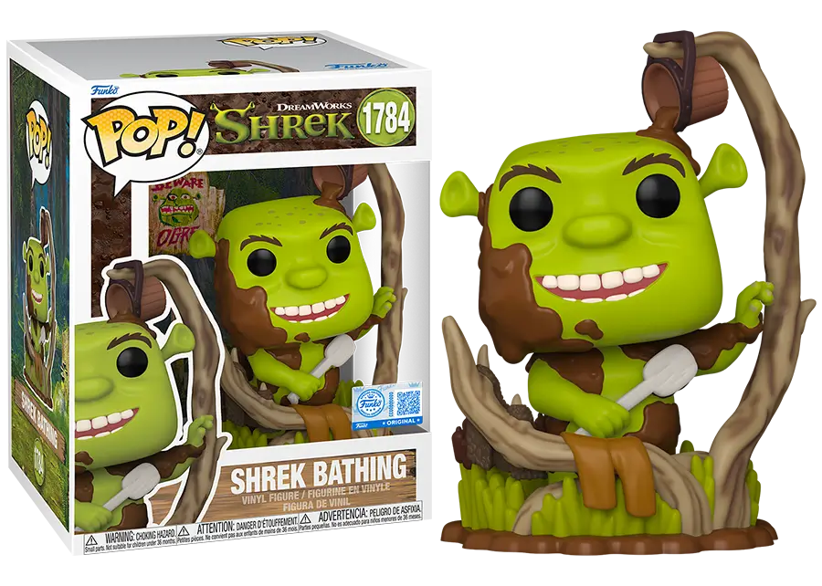 Premium Funko Pop van Shrek die een bad neemt.